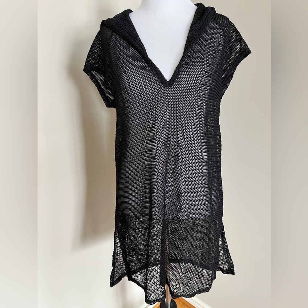 NWT Jordan Taylor Black Mesh Beach Cover Up with Hood Size Small